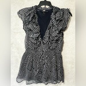 H&M Women Ruffle Short Sleeve Drop Waist Blouse Size S